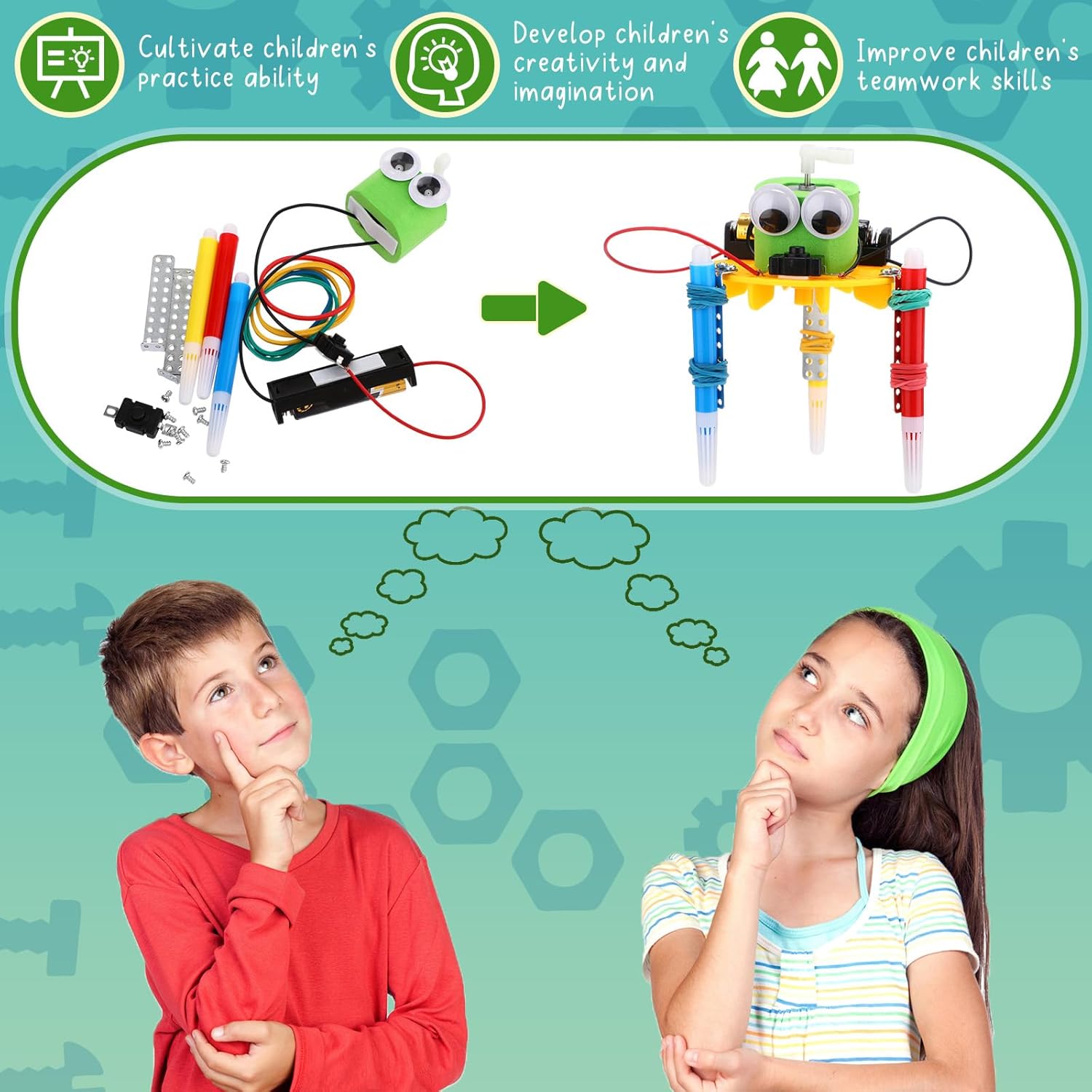16 Pcs Doodling Robot Building Kits Stem Craft Kits for Kids 8-12, Stem Robotics Kit Toys Educational Robotics DIY