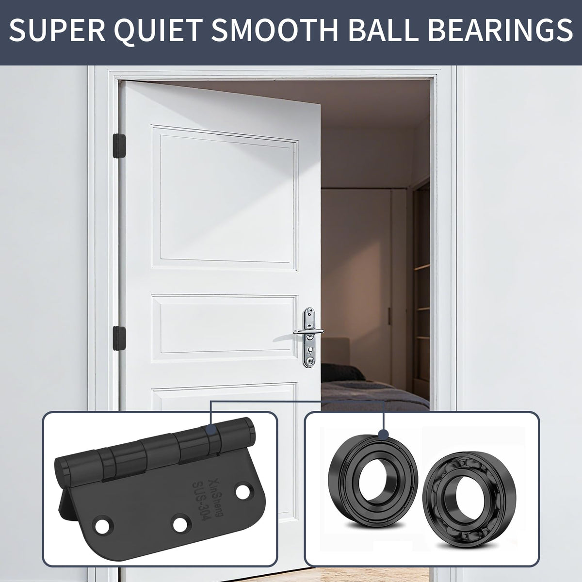 3.5" 304 Thickened Stainless Steel Door Hinges XINSheng 3 Pack(Black)