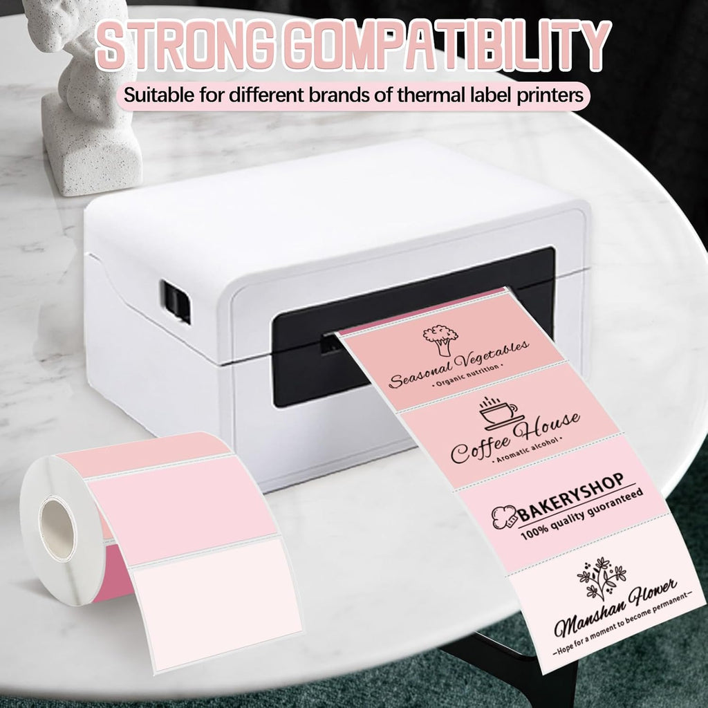 3" x 2" Pink Thermal Label,Self-Adhesive Rectangle Thermal Sticker Labels for Logo Design,Name/Price Tag,Thanks