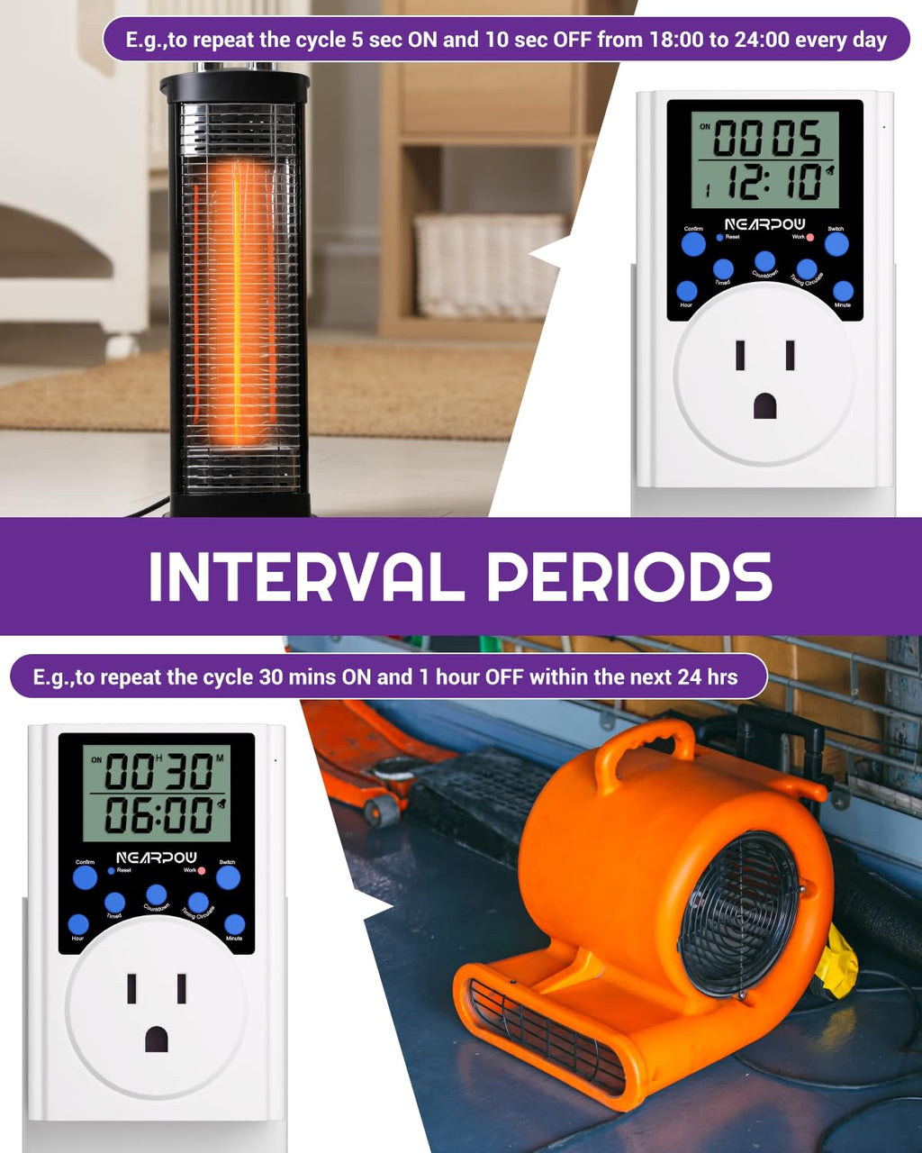NEARPOW Programmable Digital Timer Outlet, Infinite Cycle, 2-Pack