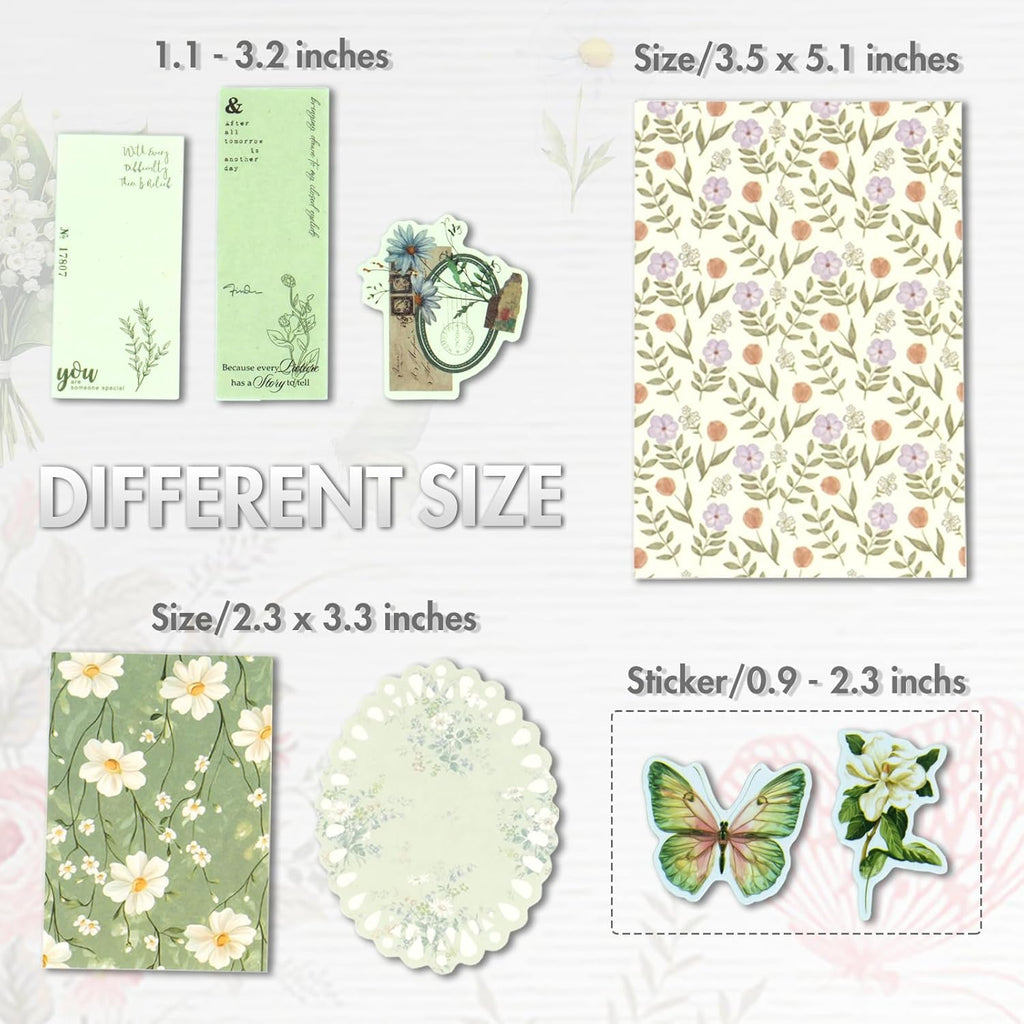 Scrapbook Supplies Kit – 400Pcs Vintage Floral Scrapbook Paper & Junk Journal Stickers, 4 Pack Journaling Supplies