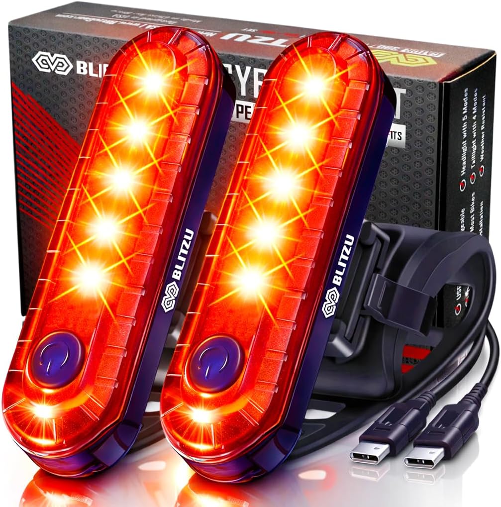 Bike Tail Light, 2 Pack USB-C Rechargeable LED Bicycle Rear Lights | 120T, Bright LED, High Visibility Beam, 4 Modes