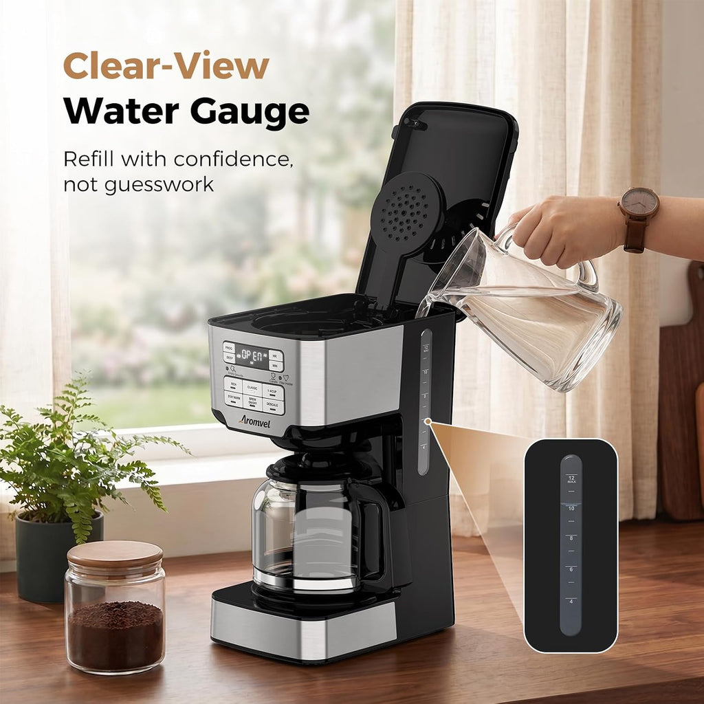 12-Cup Drip Coffee Maker Programmable, Adjustable Brew Strength | 24-Hour Delay Brew & 4-Hour Keep Warm, 1-4