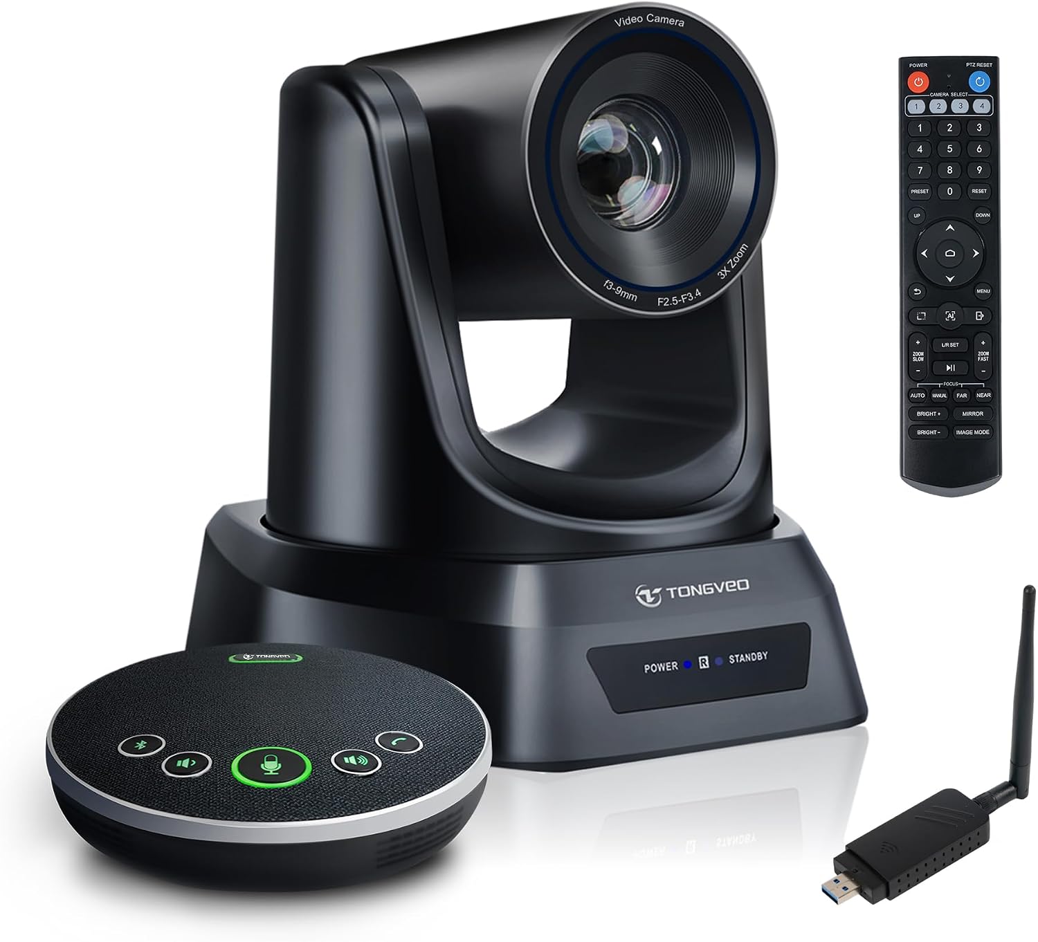 AI Wireless PTZ Camera System with Auto Tracking Built-in Receiver & Bluetooth Speakerphone, 5.8GHz 1080P 60fps