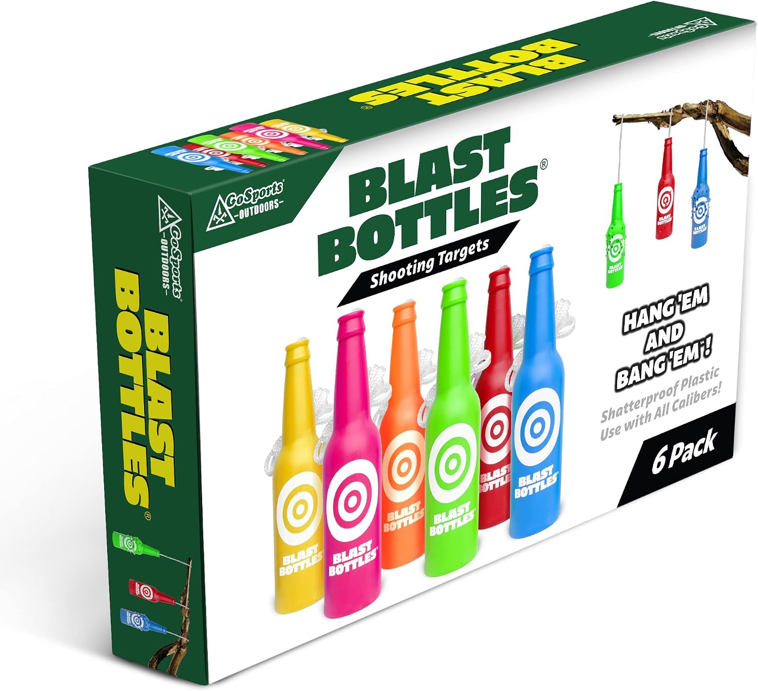 Blast Bottles – 3 or 6 Pack – Shatterproof Bottle Shooting Targets with Rope for Firearm Target Practice, Great for