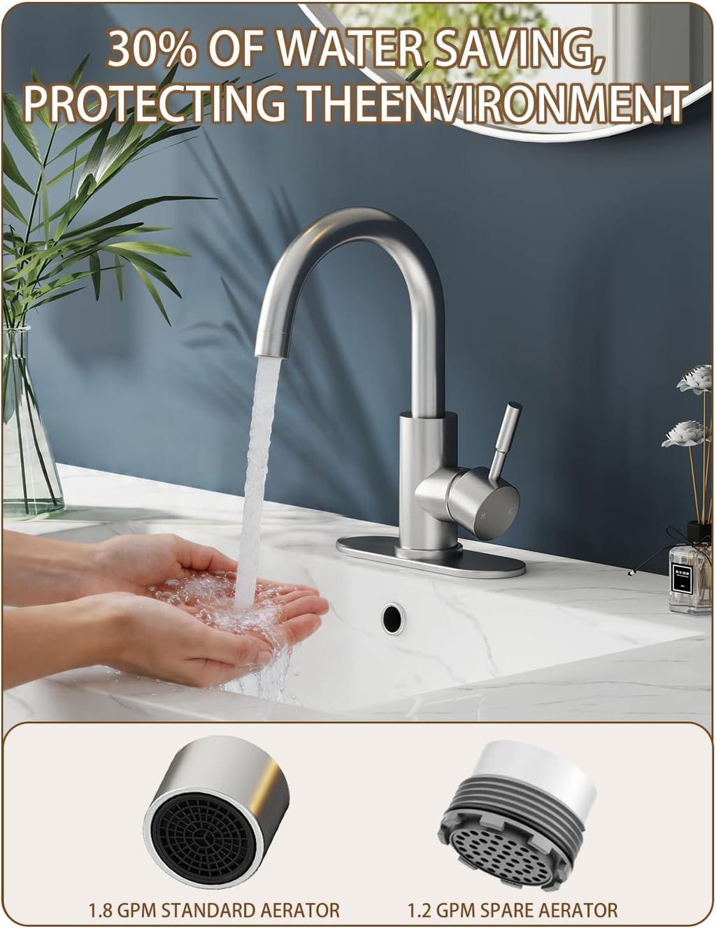 Bathroom Faucet 1 Hole Single Handle for Vanity Faucet Brushed Nickel