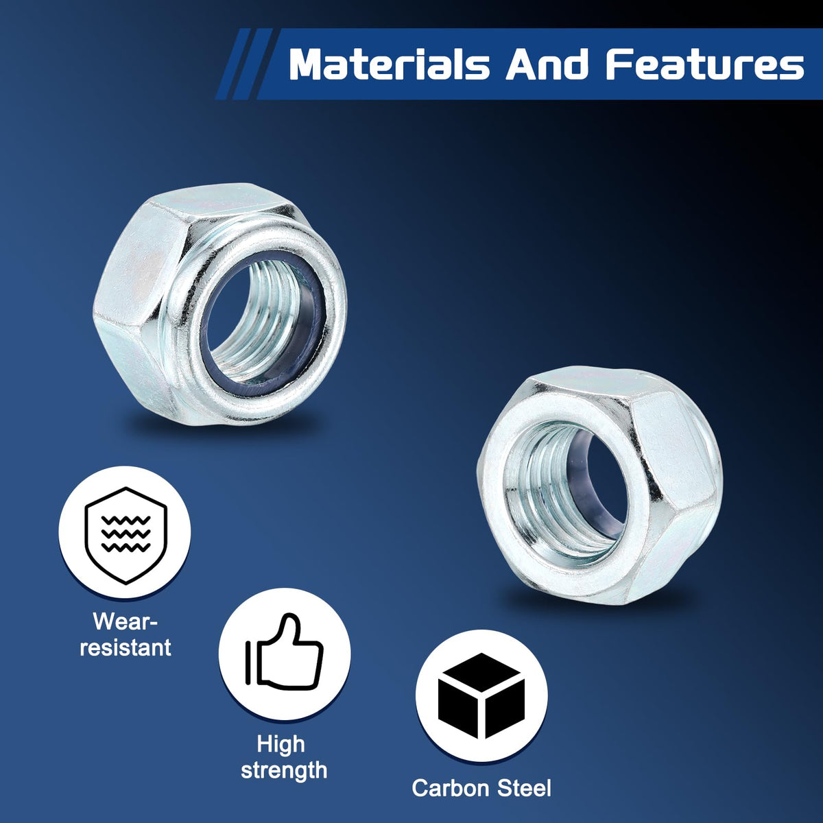 Kozelo 5Pcs M16-2 Nylon Locking Hex Nuts CarbonSteel Blue and White