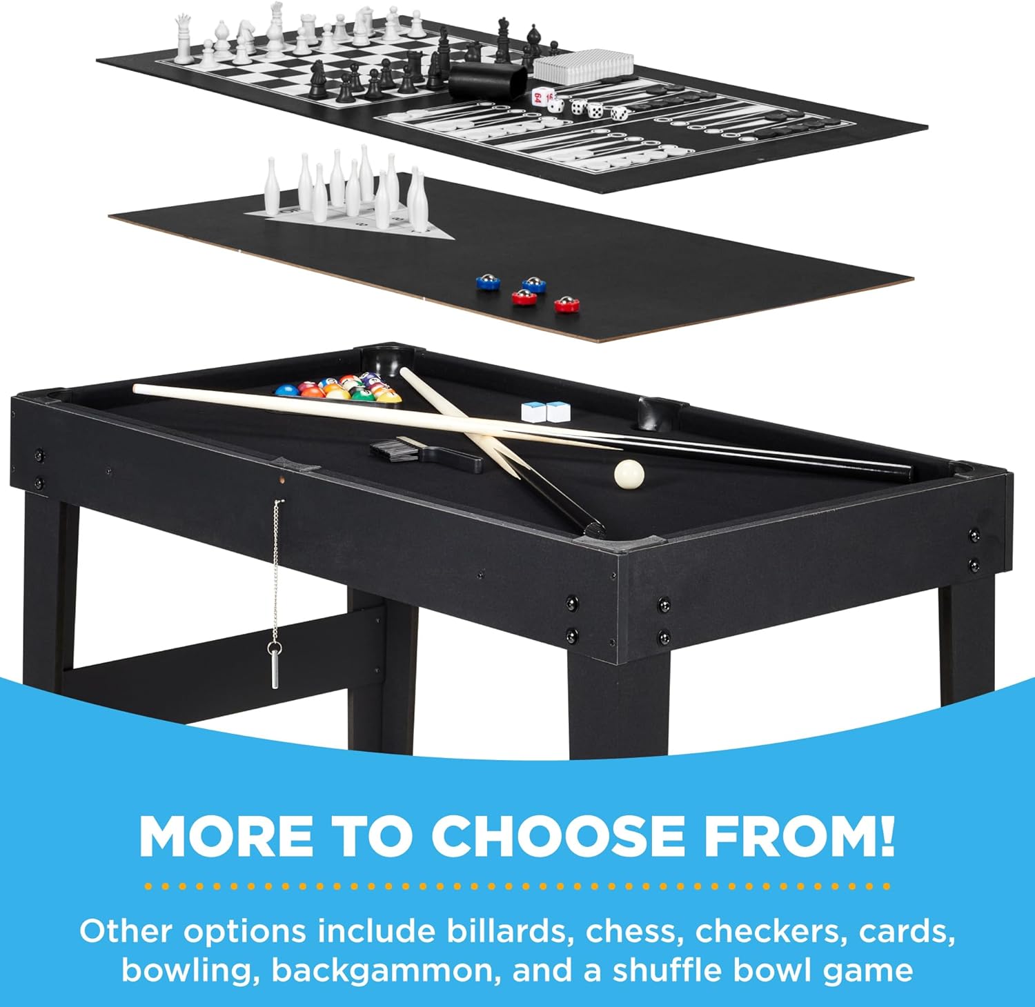 2x4ft Combo Game Table Set for Home, Game Room, Friends & Family w/Hockey, Foosball, Pool, Shuffleboard, Ping Pong