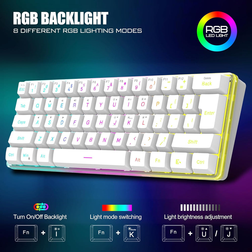 60% Wireless Gaming Keyboard and Mouse Combo, 2500mAh Rechargeable Battery, Ultra-Compact Small RGB Mechanical Feel