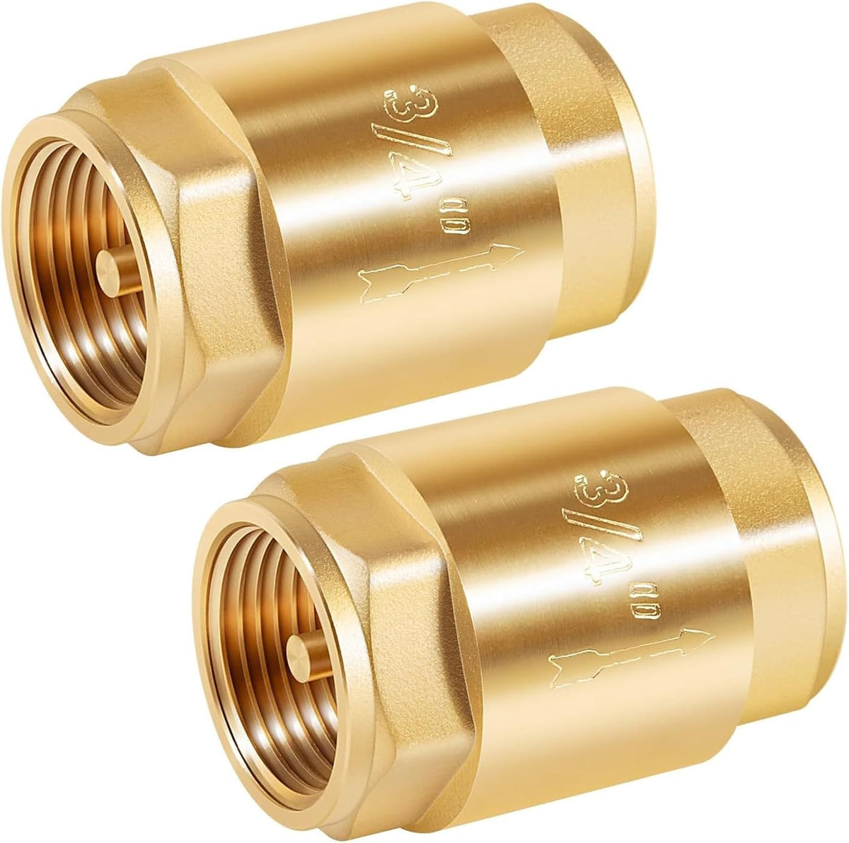 2 Pcs 3/4 NPT Thread Spring Check Valve, Brass Non Return One Way Valve Horizontal Vertical Inline Water Spring Check Valve for Well, Pump, Tank, Backflow Prevention 2 Pack