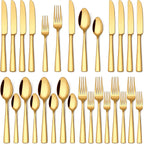 20 Pcs Gold Silverware Set, Food-Grade Stainless Steel Flatware Sets for 4 Mirror Polished Cutlery Utensil Sets