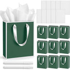 10 Pack Paper Gift Bags with Handle Tissue Paper, Green White