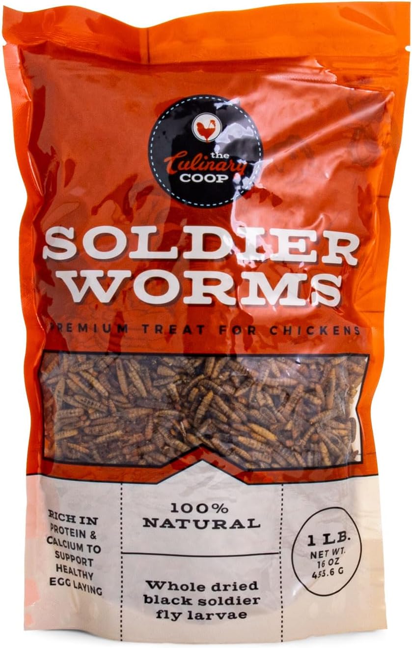 Culinary Coop Premium Chicken Treats, Dried Soldier Worms, Packed with Protein and Calcium, 100% Natural Rich Grubs