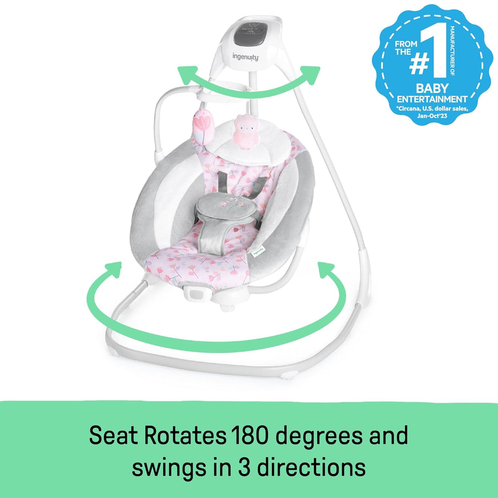 SimpleComfort Lightweight Compact 6-Speed Multi-Direction Baby Swing, Vibrations & Nature Sounds, 0-9 Months 6-20 lbs