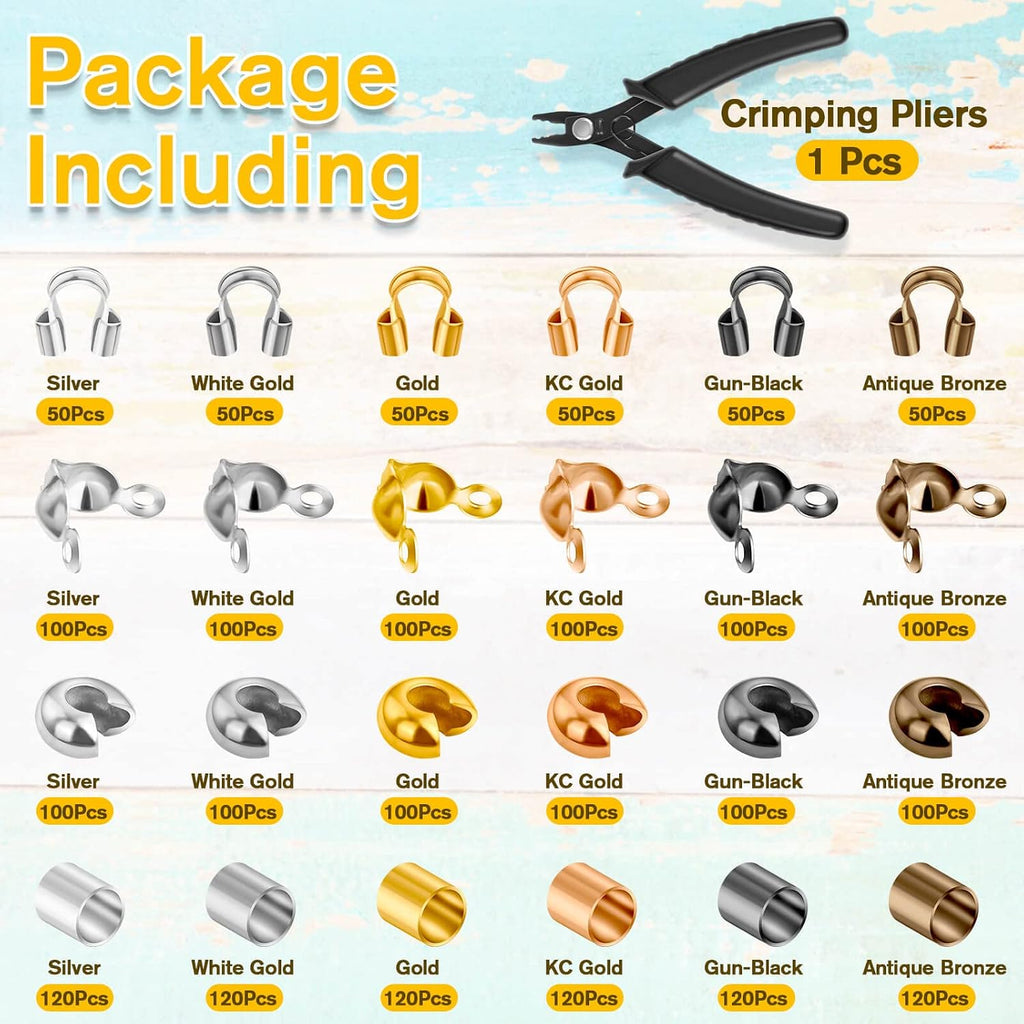 2251 Pieces Crimp Beads for Jewelry Making, Knot Covers, Crimp Bead Covers, Crimp Tubes and Wire Guardians with