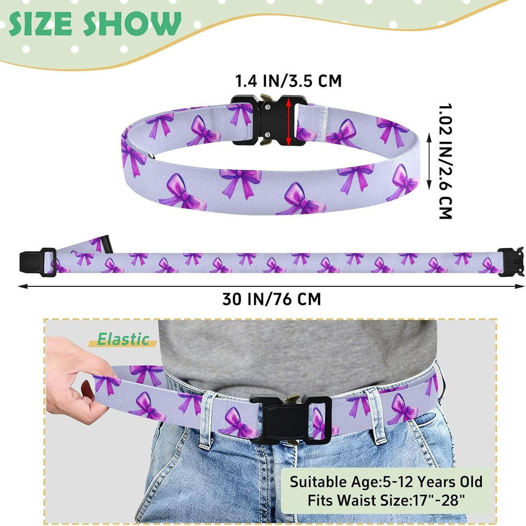 Bow Tie Adjustable Kids Elastic Belts, Girls Boys Stretch Waist Belt with Aluminum Alloy Buckle
