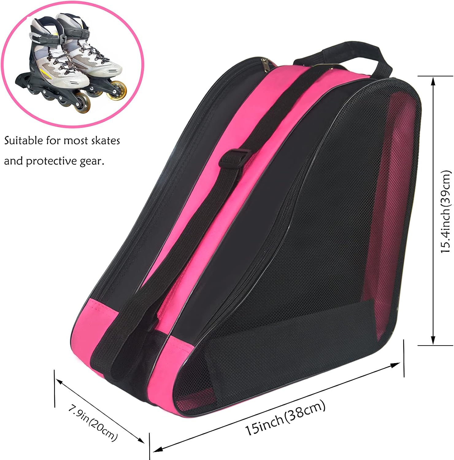 Ice Skate Bag - Large Capacity Skating Bag Fits Quad, Inline and Most Roller Skates