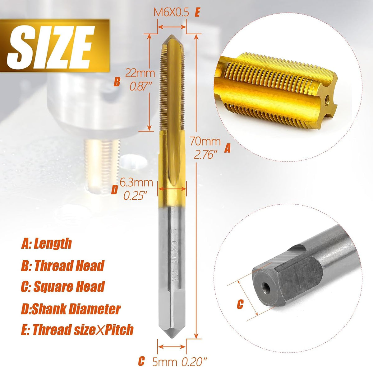 2Pcs M6 X 0.5 Thread Tap for Metal, M6 X 0.5 M2 HSS Thread Milling Tap