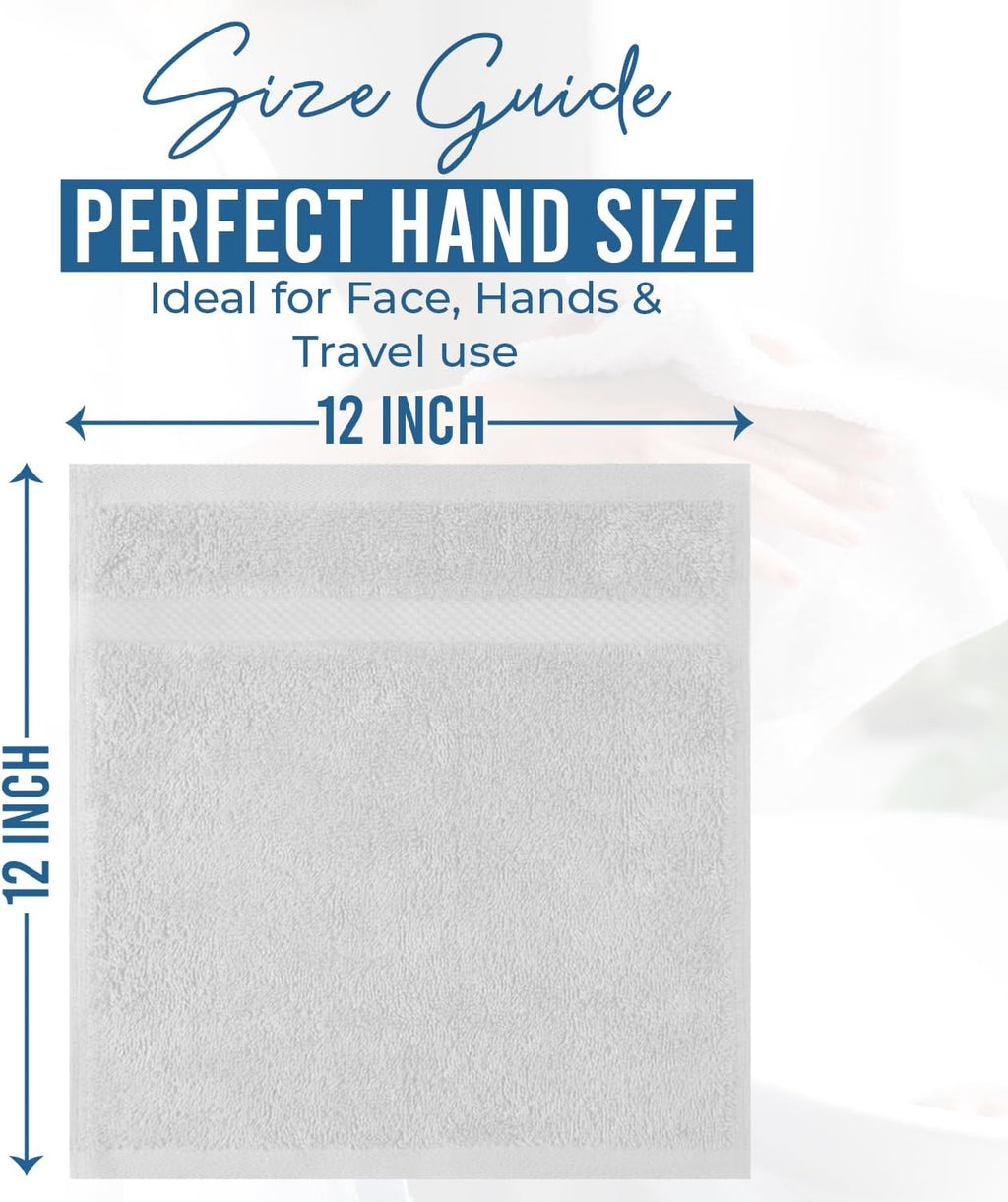 12-Pack Premium 100% Cotton White Face Towels for Bathroom - Reusable Face Wash Cloths for Showering 12 X 12 Inches