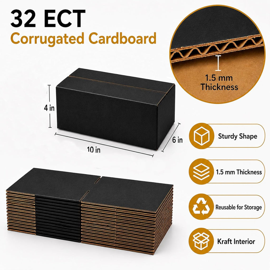 10x6x4 Black Shipping Boxes, Pack of 35