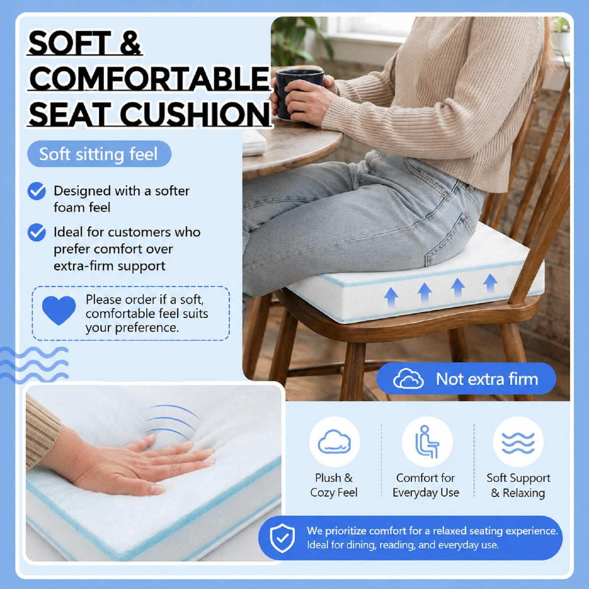 4 Pack Chair Cushion Foam Inserts, 18x18x2 Memory Foam Seat Pads