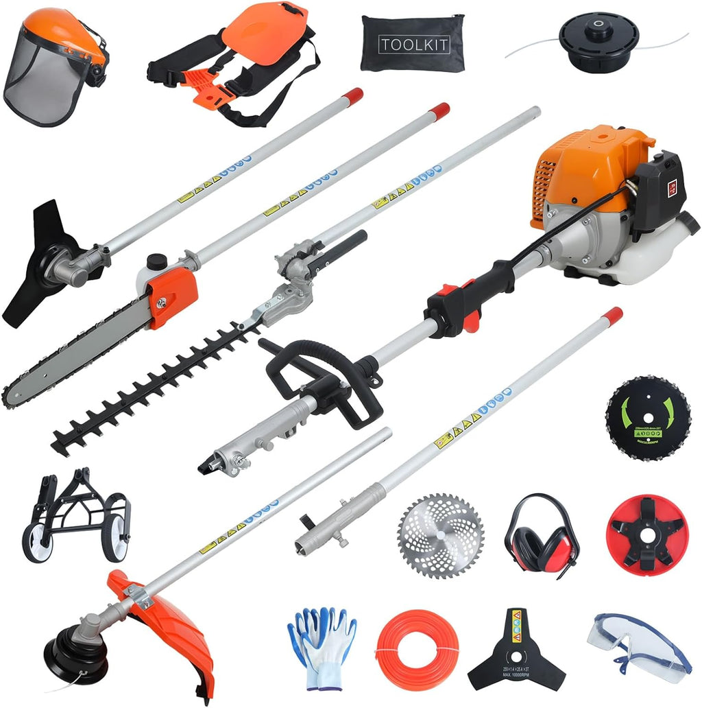 52CC 2-Stroke Gas Weed Eater, Multi-Functional Gas Powered Brush Cutter with Hedge Trimmer, Pole Saw, Auxiliary