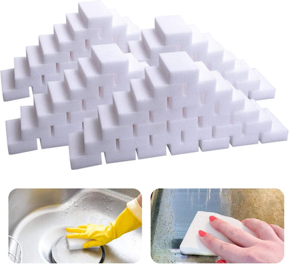 Magic Sponge Eraser, 100 Pack Melamine Foam Bulk Sponge Sheets - Bathroom, Oven, Shower, Glass, Dishes, Stove Top