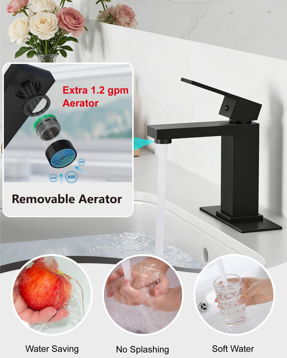 Bathroom Faucets 1 Hole Single Handle,Matte Black