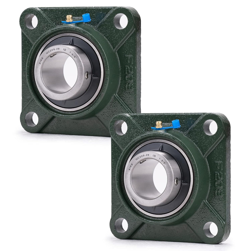 XIKE 2 Pcs UCF209-26 Bore 1-5/8" Pillow Block Square Flange Mounted Ball Bearings.