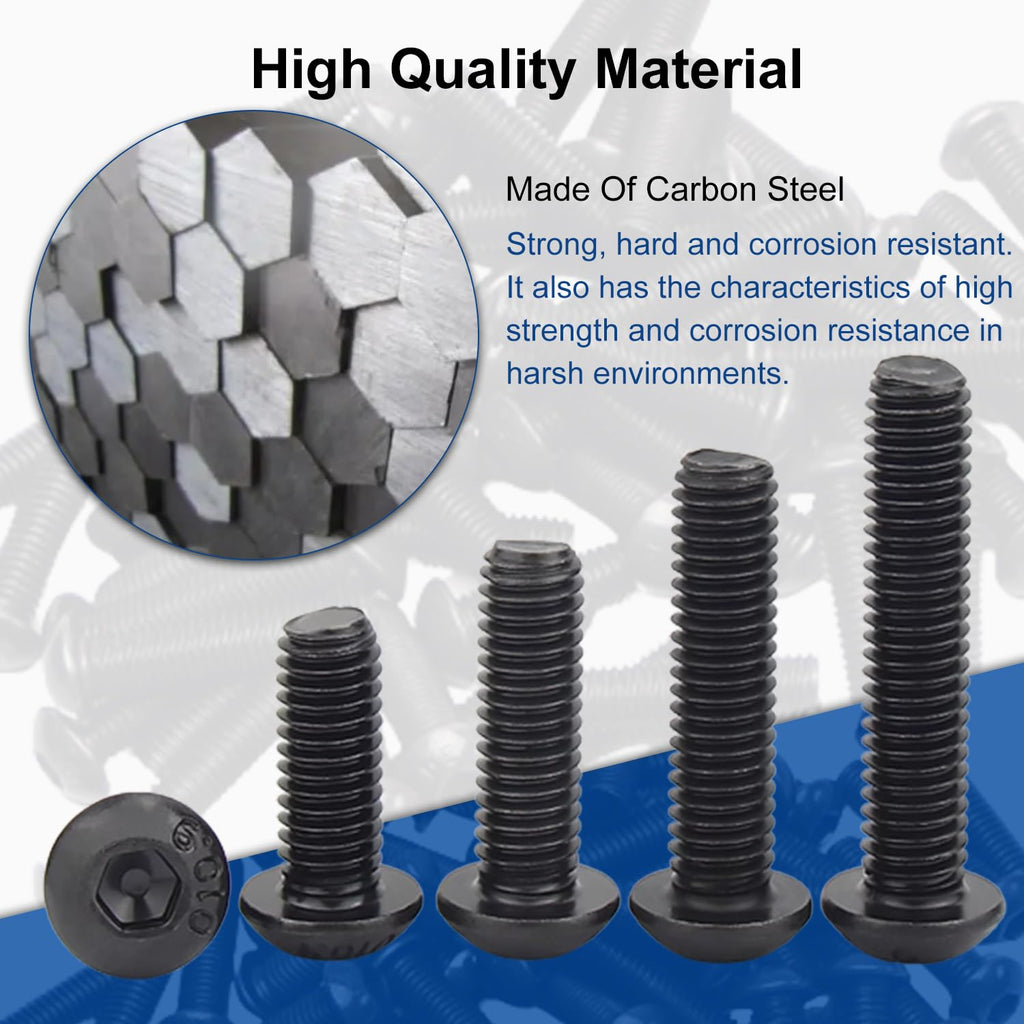 100Pcs M4 x 8mm Button Head Socket Cap Screws, Alloy Steel 10.9 Grade