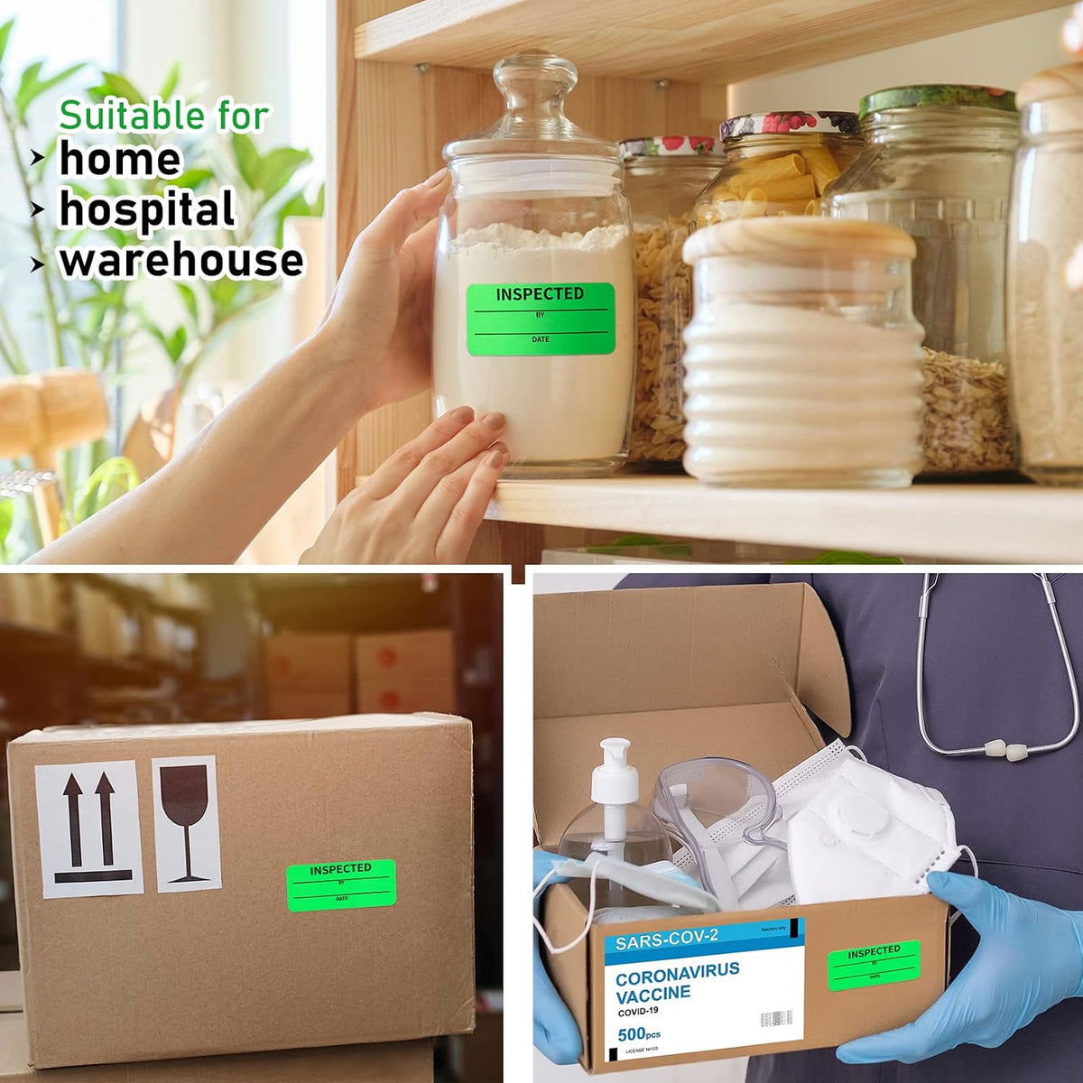 600 Pcs Quality Control Inventory Labels 1 X 2.25 Inch, Green