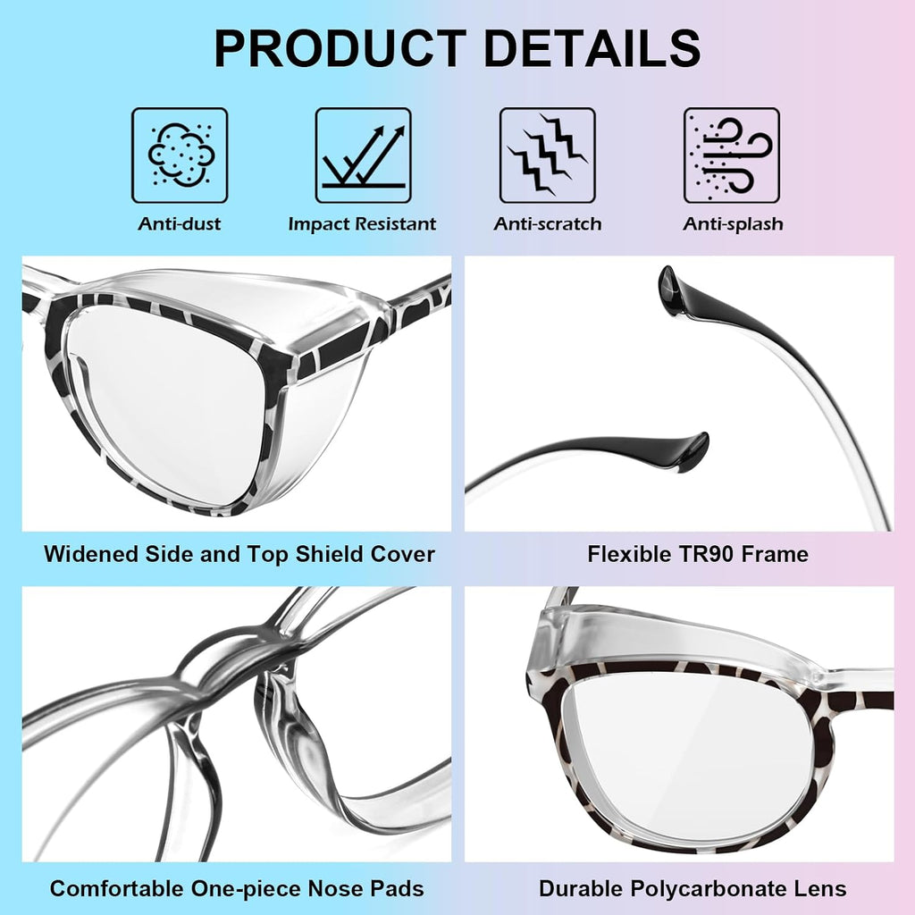4 Pack Safety Glasses Anti Fog Goggles, Blue Light Blocking Stylish Safety Glasses for Women Nurses Protective Eyewear