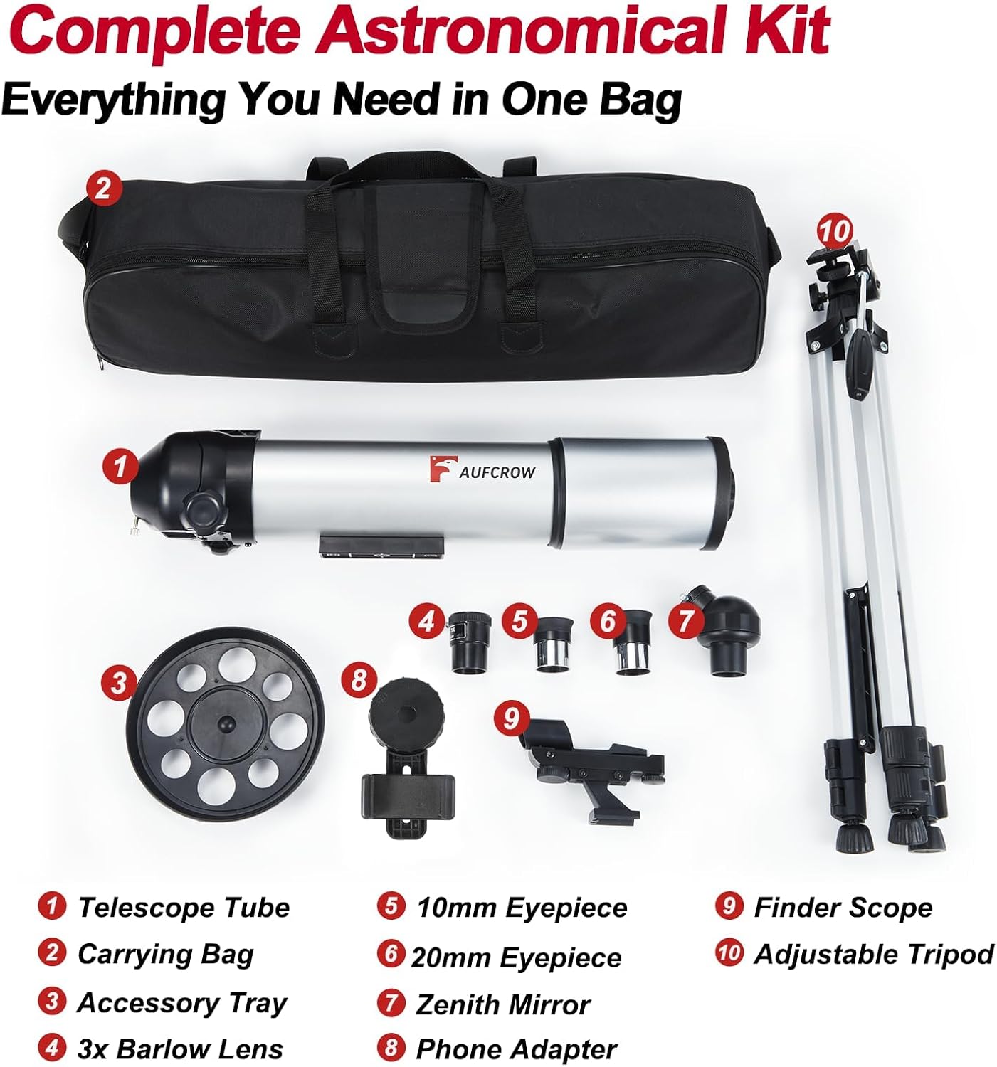 Telescope for Adults – 80mm Refractor Telescope with 600mm Focal Length, Tripod, Barlow Lens & Phone Adapter High