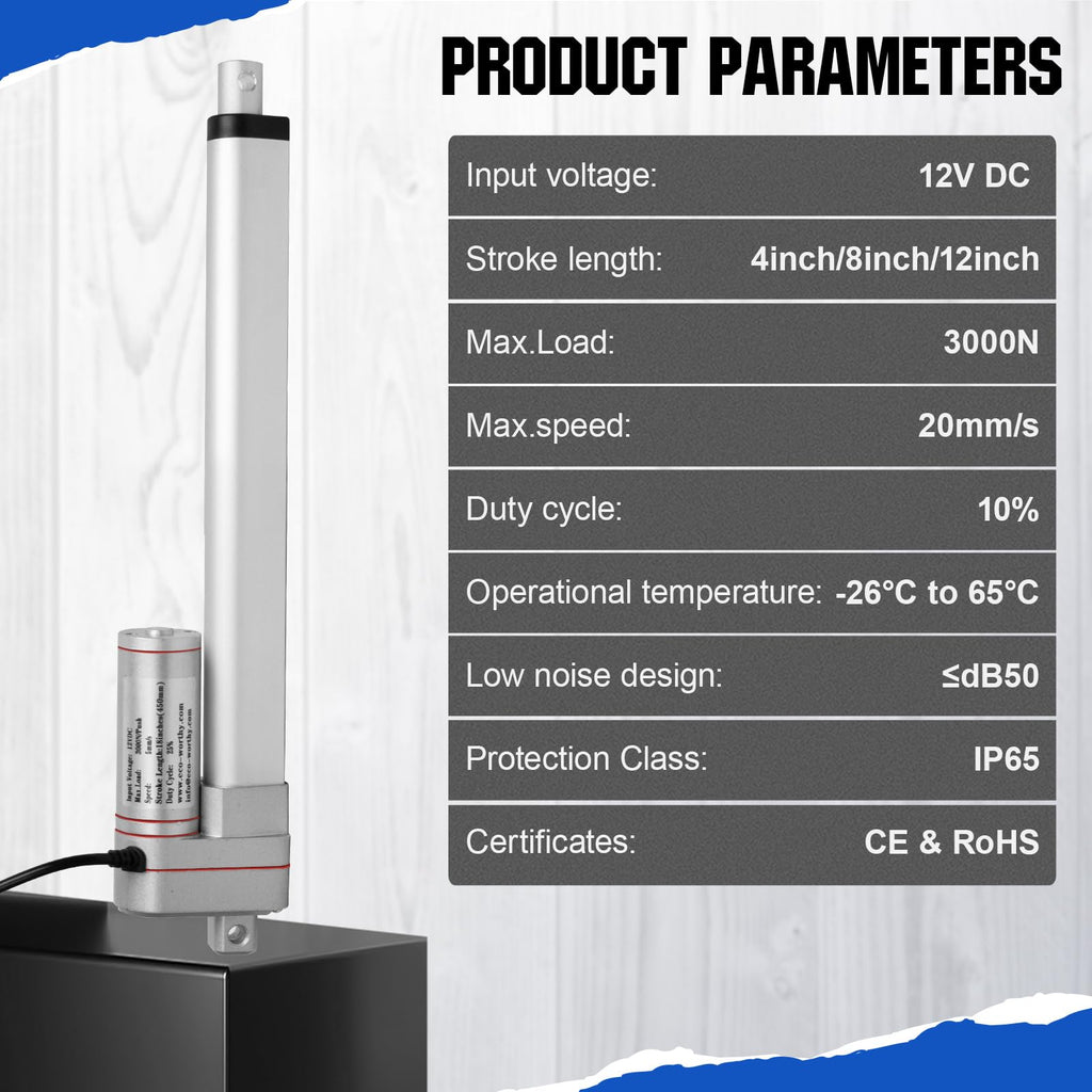 ECO-WORTHY Linear Actuator Heavy Duty 3000N/660lbs with Mounting Brackets Multi-Function (12V, 4"）