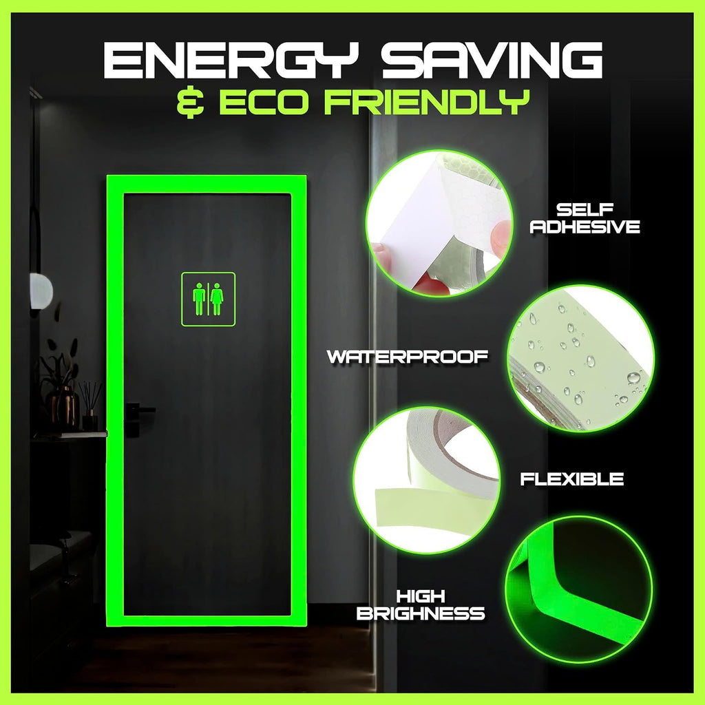 1 Inch x 60 FT Glow in The Dark Tape – Pack of 2 Rolls – Bright Rechargeable Fluorescent Glow – Luminous for Outdoors