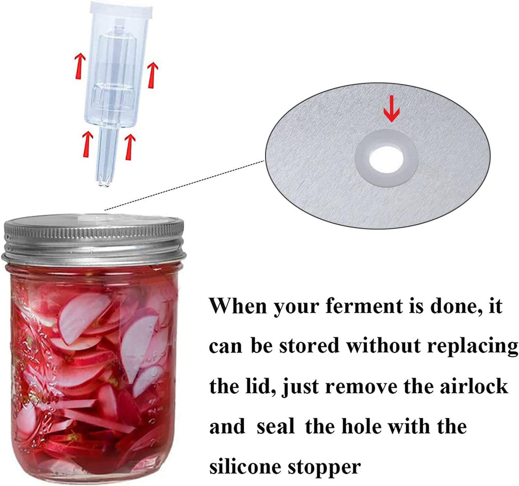 Fermentation Lids, 6 Set Fermentation Kit for Wide Mouth Jars, 6 Stainless Steel Fermenting Lids with 6 Silicone