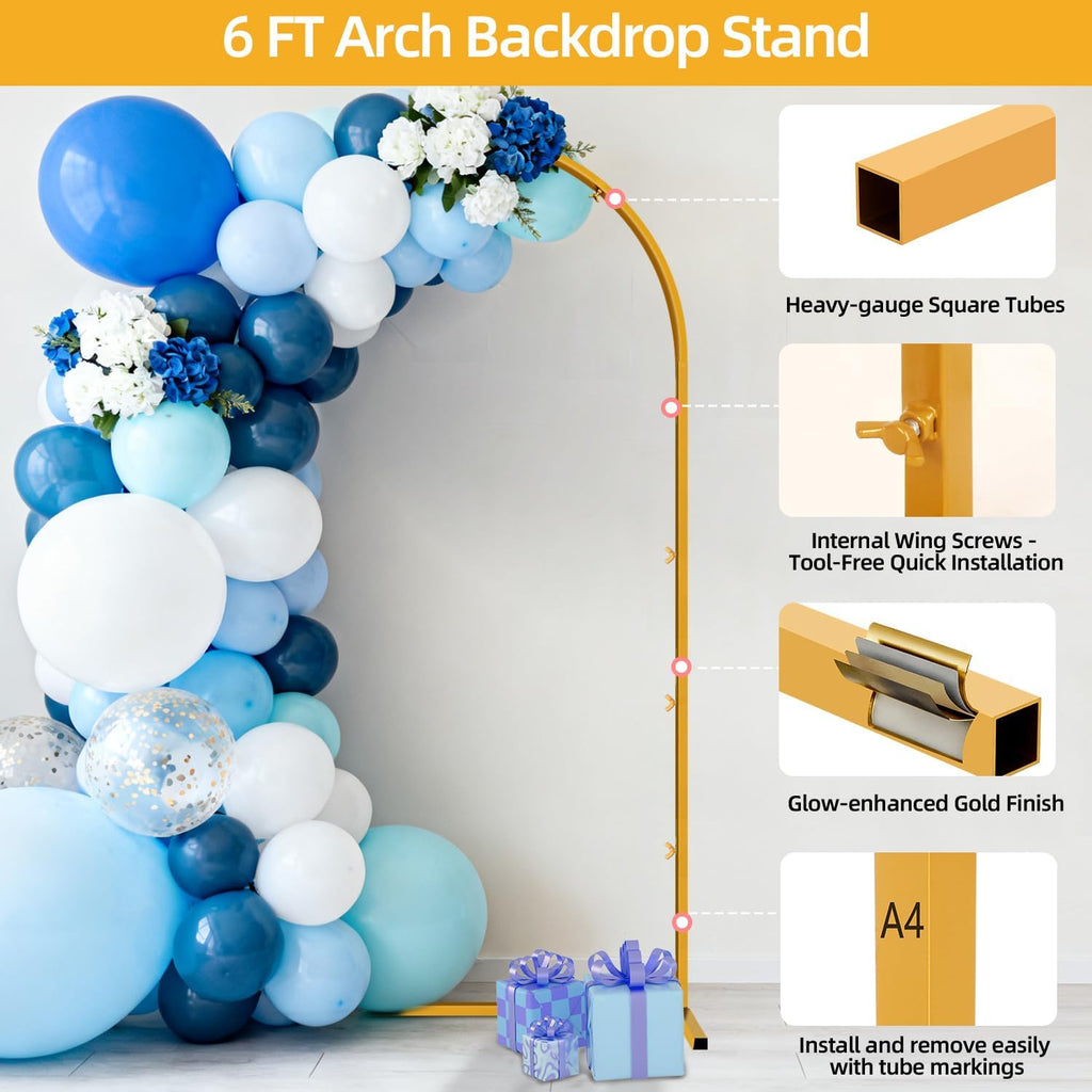 6 FT Wedding Arch Frame Backdrop Stand for Party, Balloon Arch Stand, Wedding Arches for Ceremony, Metal Gold Arch