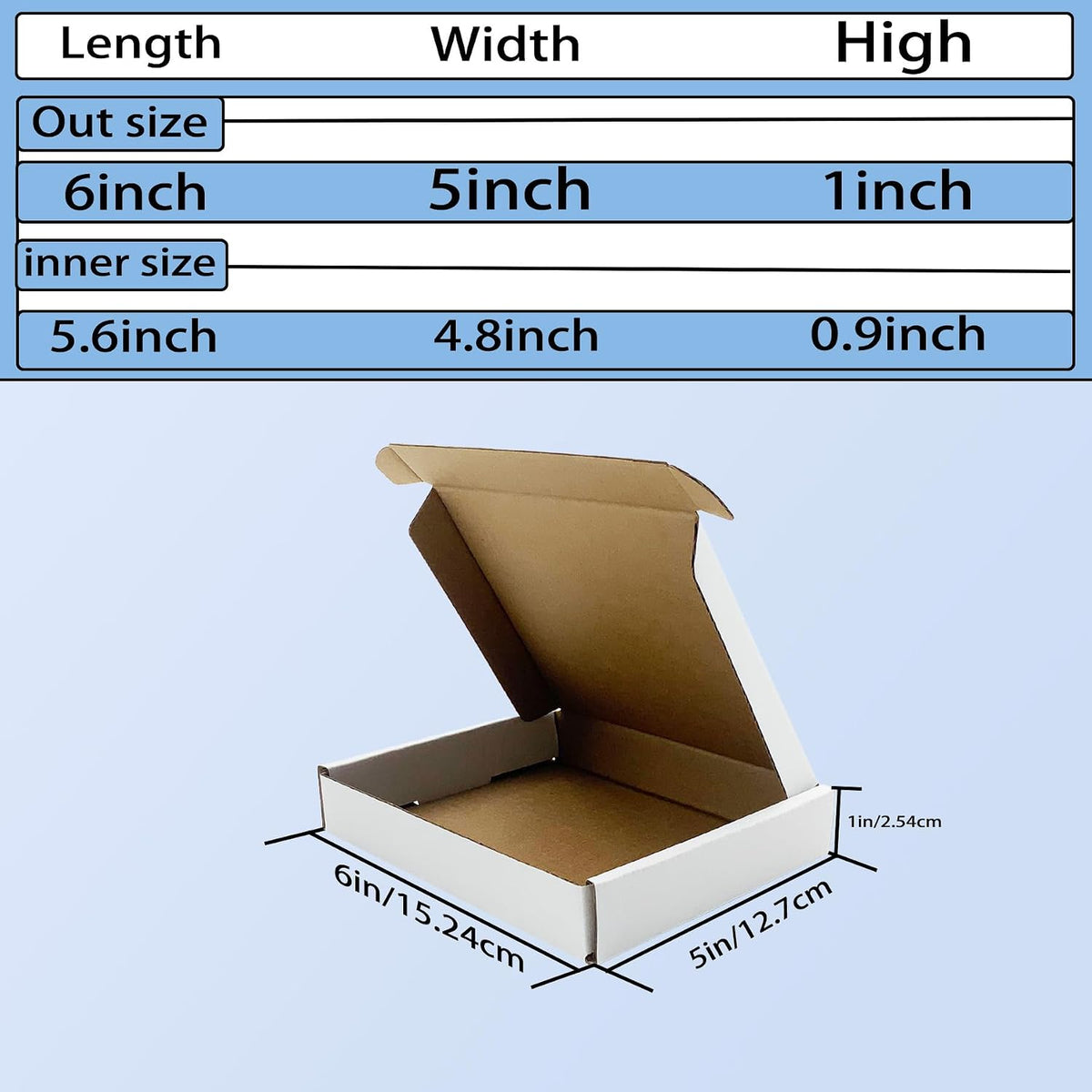 6x5x1 inch White Shipping Boxes 50 Pack, Small Corrugated Cardboard Mailers