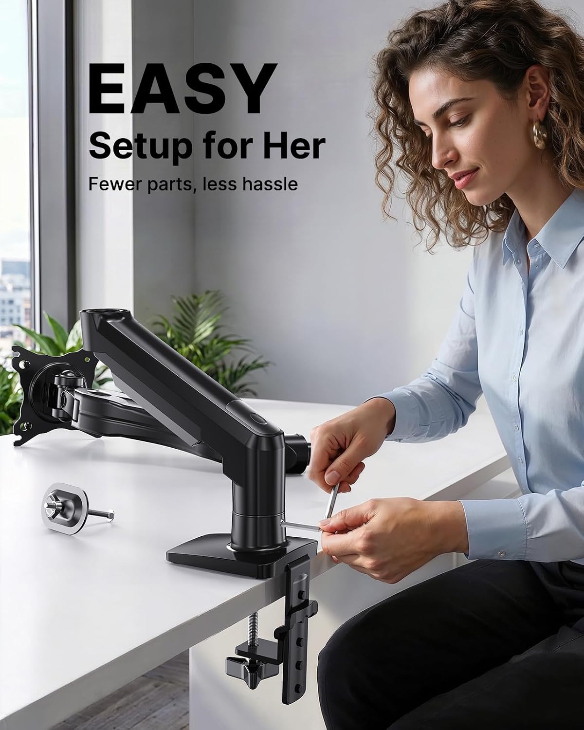 FlowLift Single Monitor Mount, 13 to 32 Inch Monitor Arm, Adjustable Monitor Stand, Vesa Mount with Clamp and Grommet