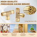 Boeray 5/8" Brass Union Tee, DOT Approved 3-Way Air Line Connector 2PCS