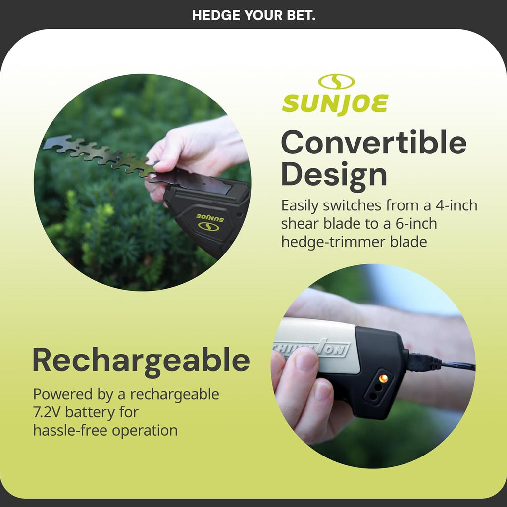 Cordless 2-in-1 Grass Shear Hedge Trimmer, 7.2V, 4in/6in Blade | Handheld Light-Duty Trimmer for Lawn Edges and Small