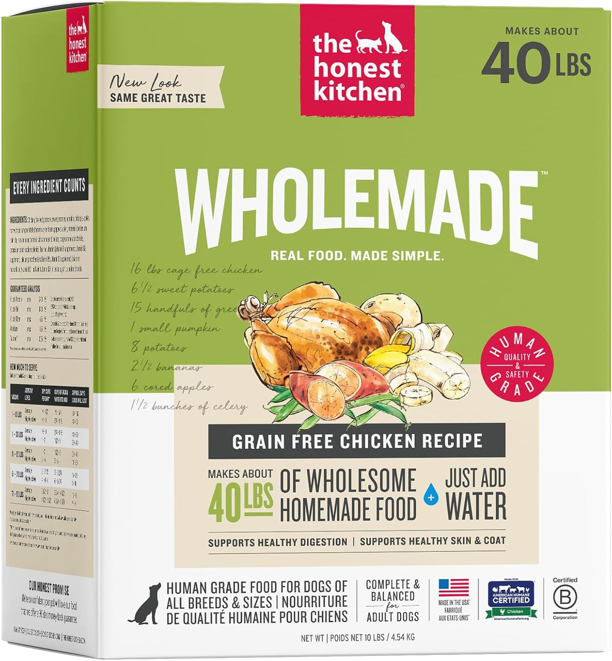 Wholemade Grain Free Chicken Recipe, Human Grade Dehydrated Dog Food, Just Add Water, Supports Healthy Digestion