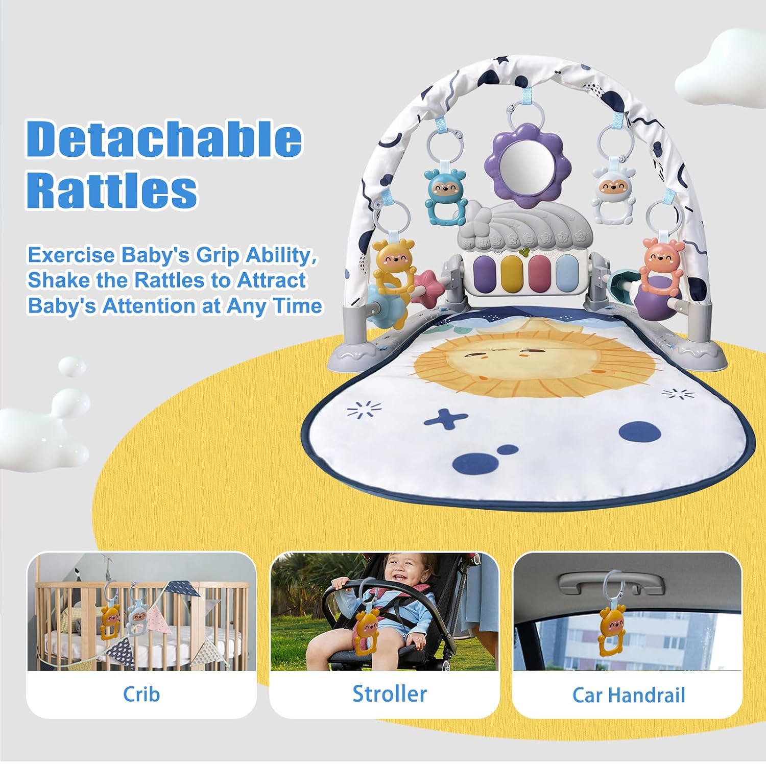 Baby Play Gym Mat, Baby Gym Activity Center, Kick and Play Piano with Music and Light, Tummy Time Toys for Newborn