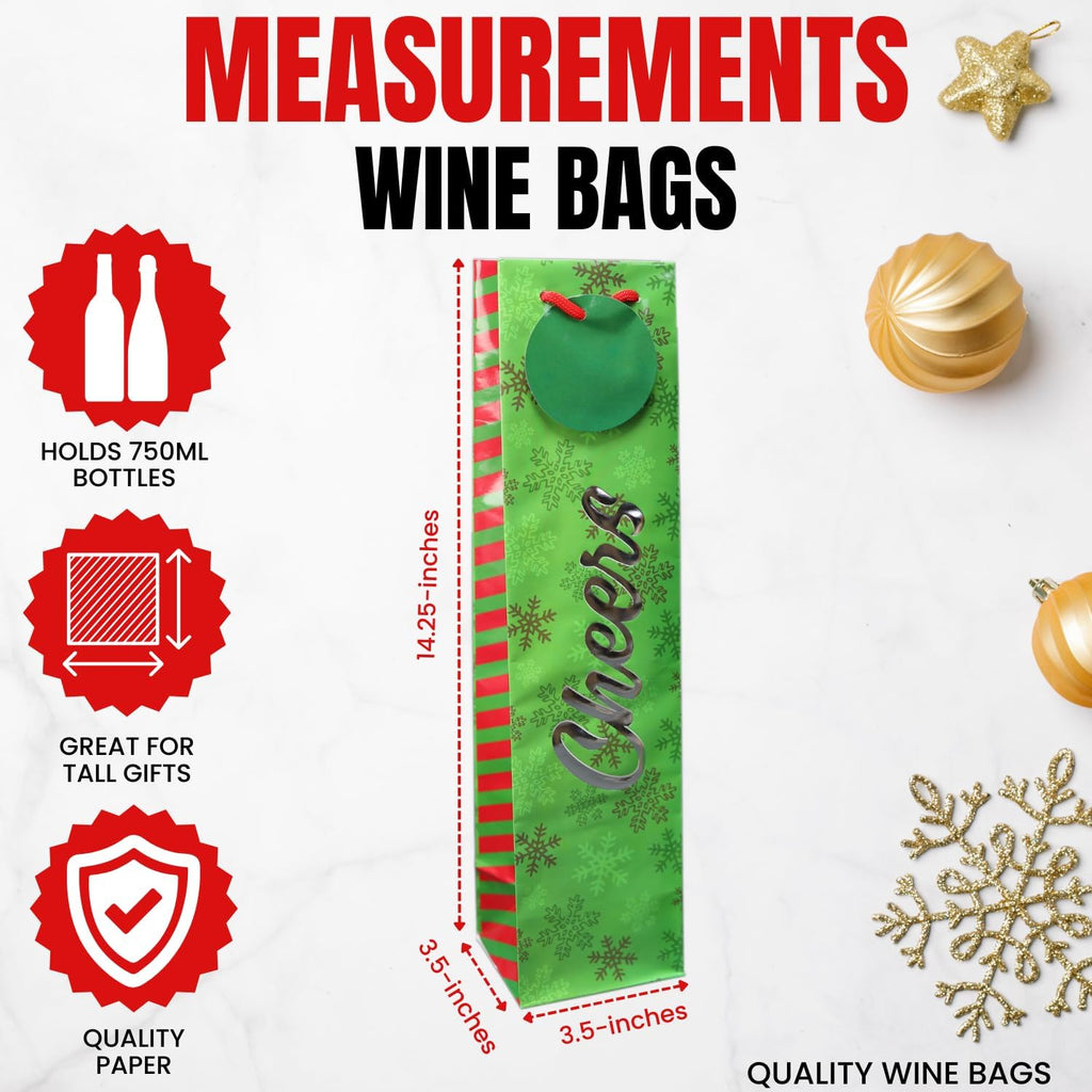 6-Pack Christmas Wine Bottle Gift Bags Heavy-Duty