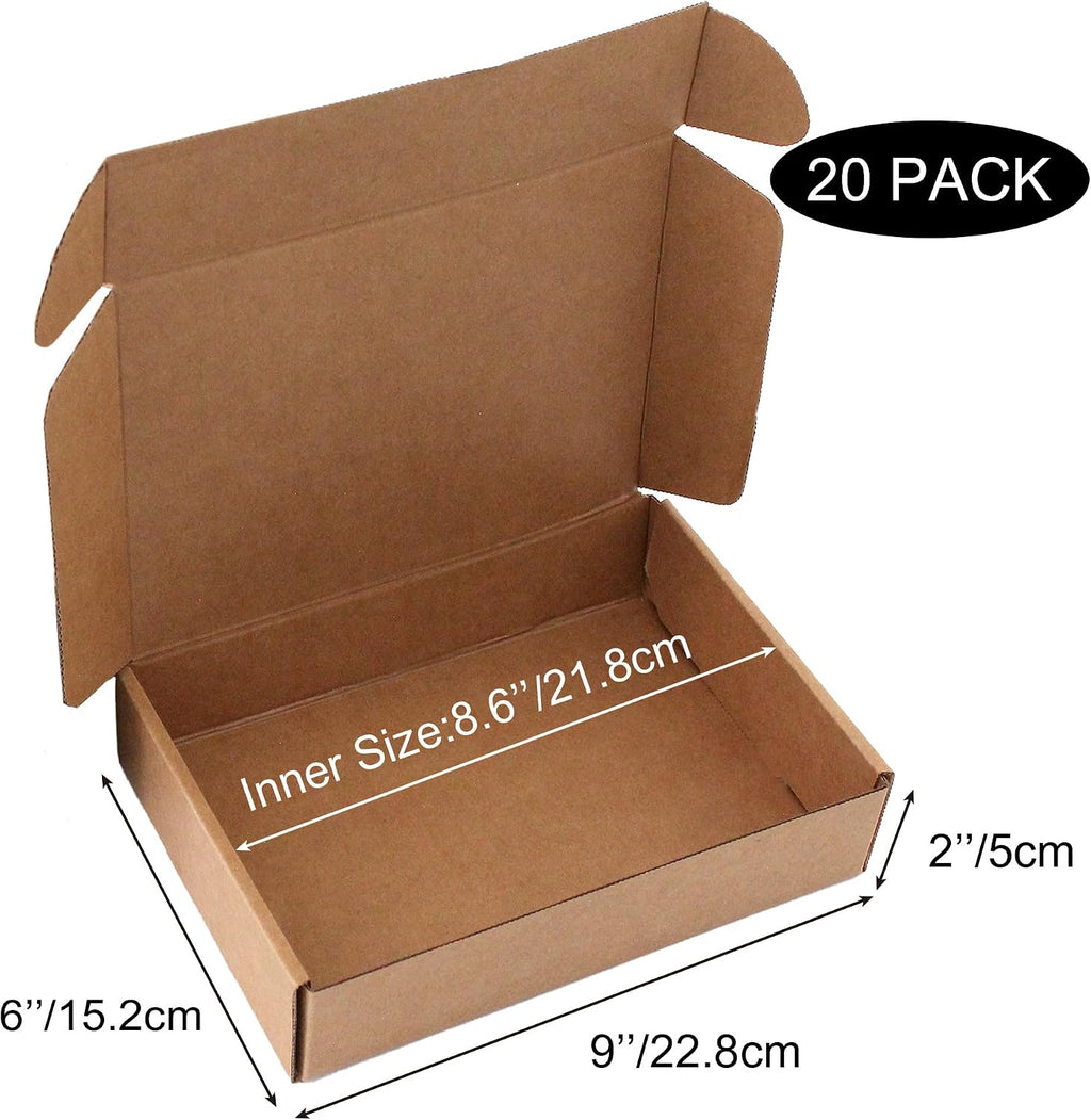 Brown mailer Boxes 9x6x2, 20 Pack Shipping Boxes for Small Business & Gifts