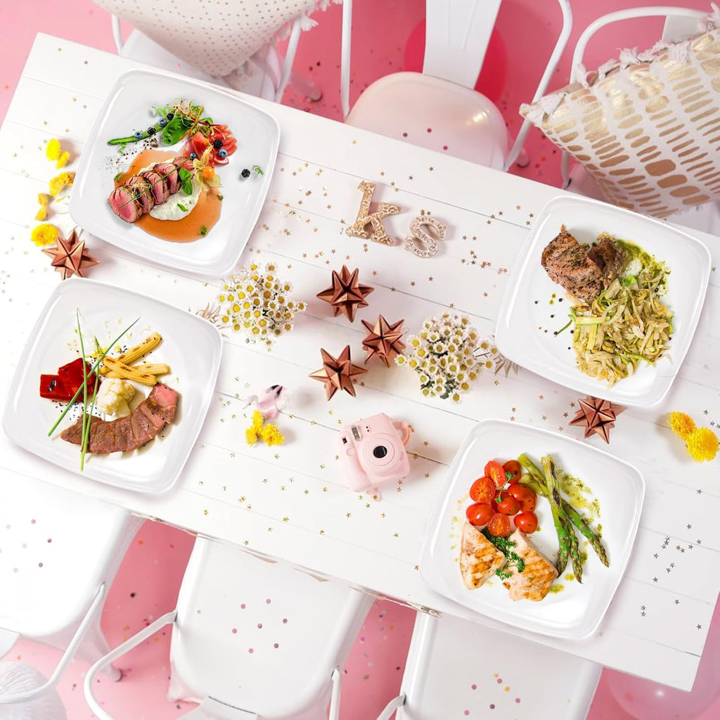 6 Pack 10.5" Melamine Sqaure Dinner Plates, Unbreakable Serving Dishes, Modern Square Dinnerware, Square Serving