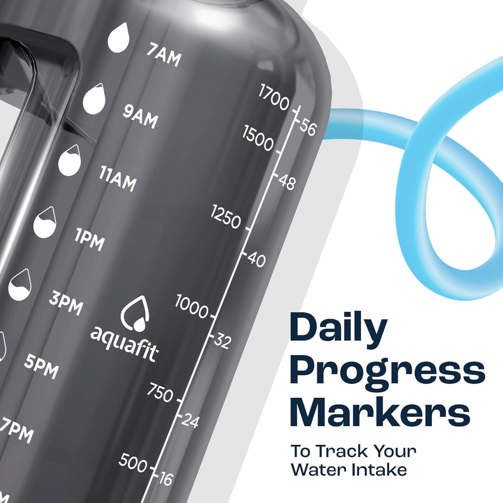 Half Gallon Water Bottle with Time Marker | BPA Free Half Gallon Water Bottle with Straw and Chug Lids - Leakproof