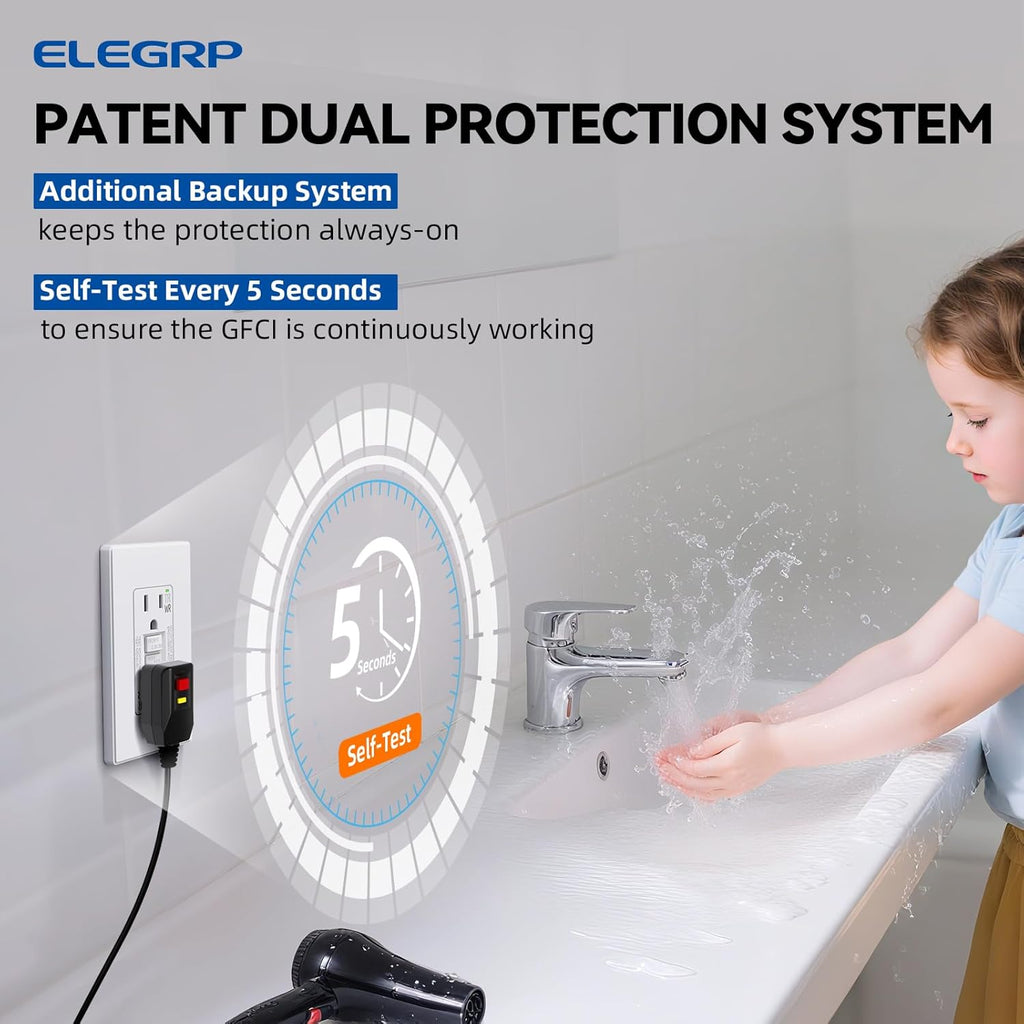 GFCI Outlet Outdoor, 15 Amp Self-Test GFI Electrical Outlet with Thinner Design, Weather & Tamper Resistant GFCI