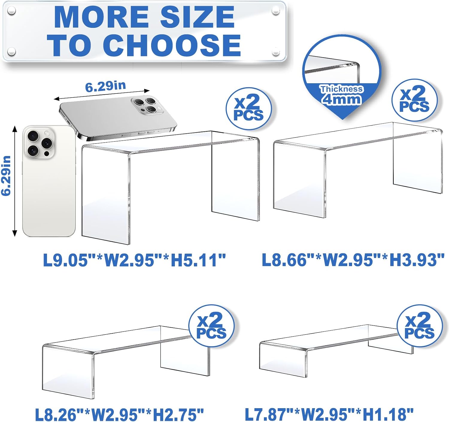 Acrylic Risers Display Stands, Acrylic Stands for Display 8Pcs 2Set | Clear Acrylic Display Risers,Display Shelf for