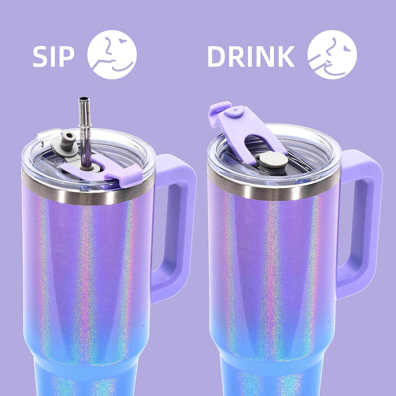 40 oz Shiny Tumbler with Handle and Straw,Stainless Steel Tumbler with Lid and Straw,Insulated Travel Mug(Cold for 34
